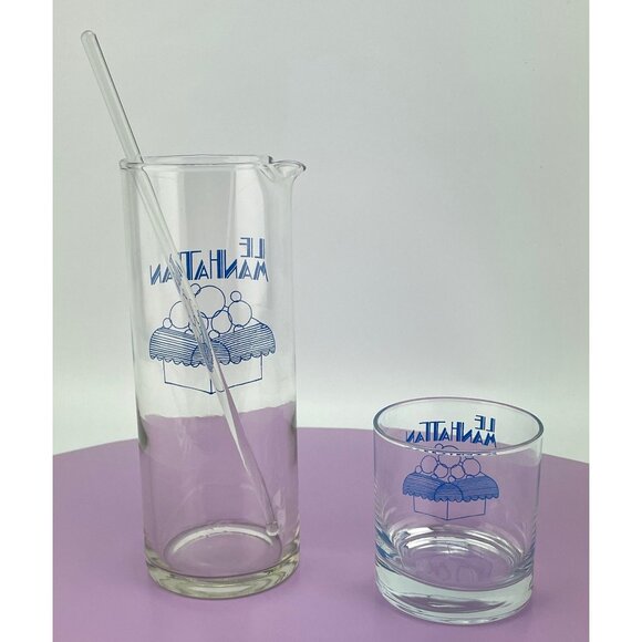Vintage Manhattan mixer set, drink mixer, glass mixer and tumbler, 1980s barware - Picture 4 of 8